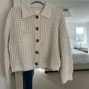 H&M open knit cardigan in beige/white